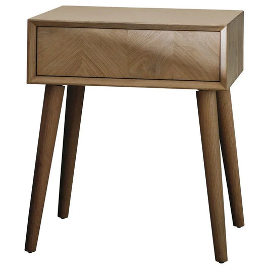 Herringbone 1 Drawer Side Table, Solid Oak  500x450x600mm