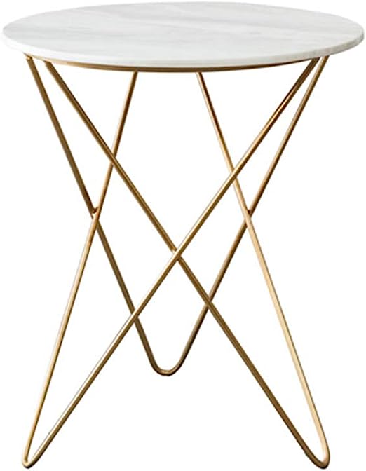 Marble Round Top Side Table in Brass Hairpin Legs, 50x50x55cm