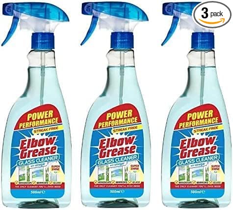 151 Products 3 x 500ml Elbow Grease Glass Cleaner With Vinegar Super Shine Streak Free Cleaning