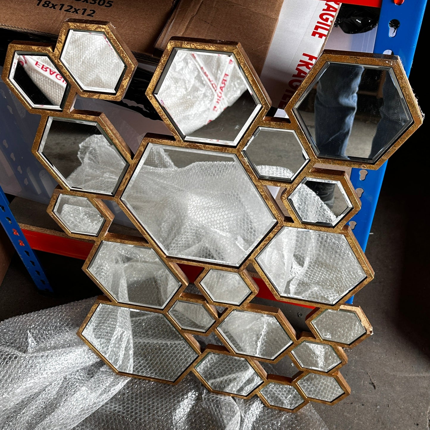 KOHORS Modern Hexagon Wooden Framed Wall Mirror 57X78cm
