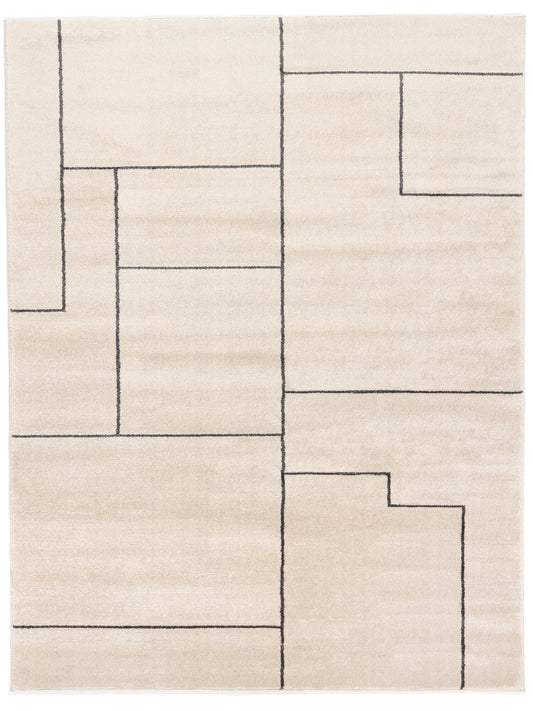 Geopolis - Cream White / Grey Rug 240 x 340 cm Shaggy