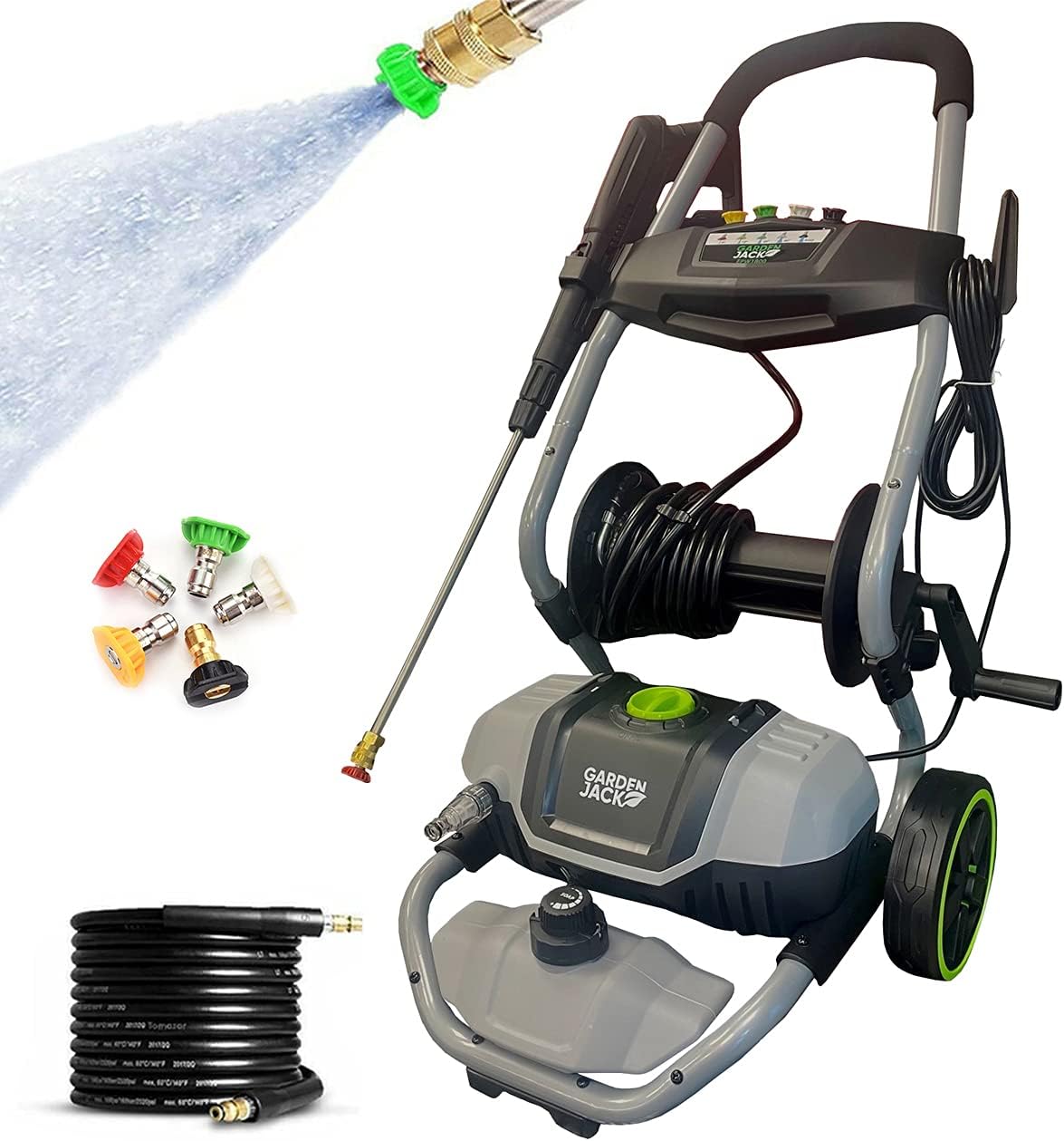 Gardenjack Electric Pressure Washer, High Power 140 Bar 2030PSI Jet Wash for Patio Car & Garden Cleaning with 7M Hose & 5 Nozzles