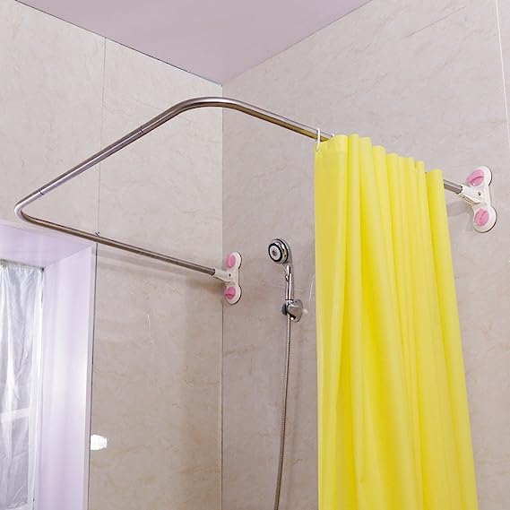 Bathroom U Shaped Corner Shower Curtain Rod Pole with Suction Cup