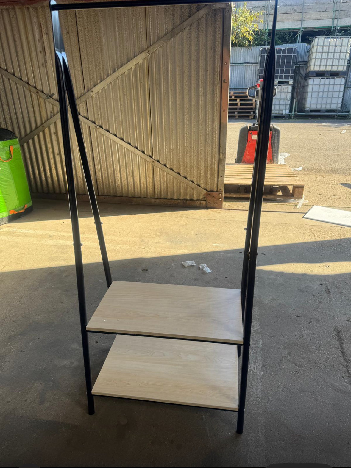 2-Tier Garment Rack Storage Shelves Metal Coat Shoes Clothes Stand Open Wardrobe