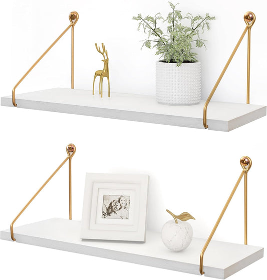 White Floating Shelves Wood, Set of 2