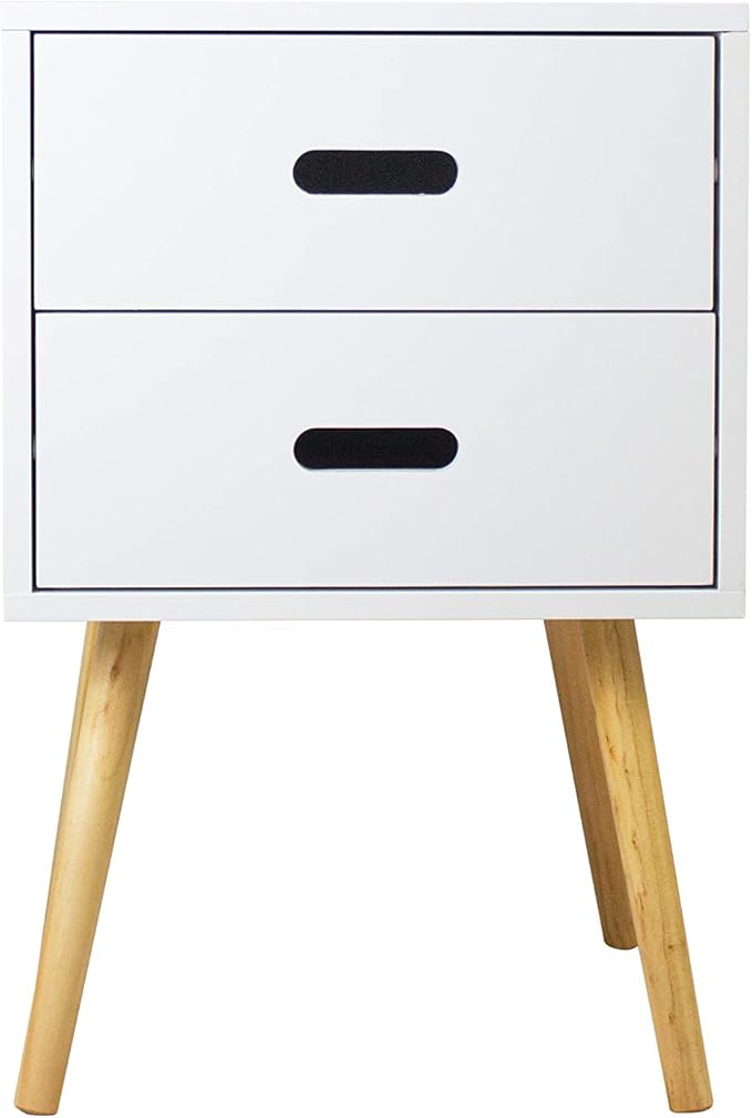 Woodluv MDF Retro 2 lådor sängbord bord förvaring enhet, trä, vit, 40 x 40 x 61 cm