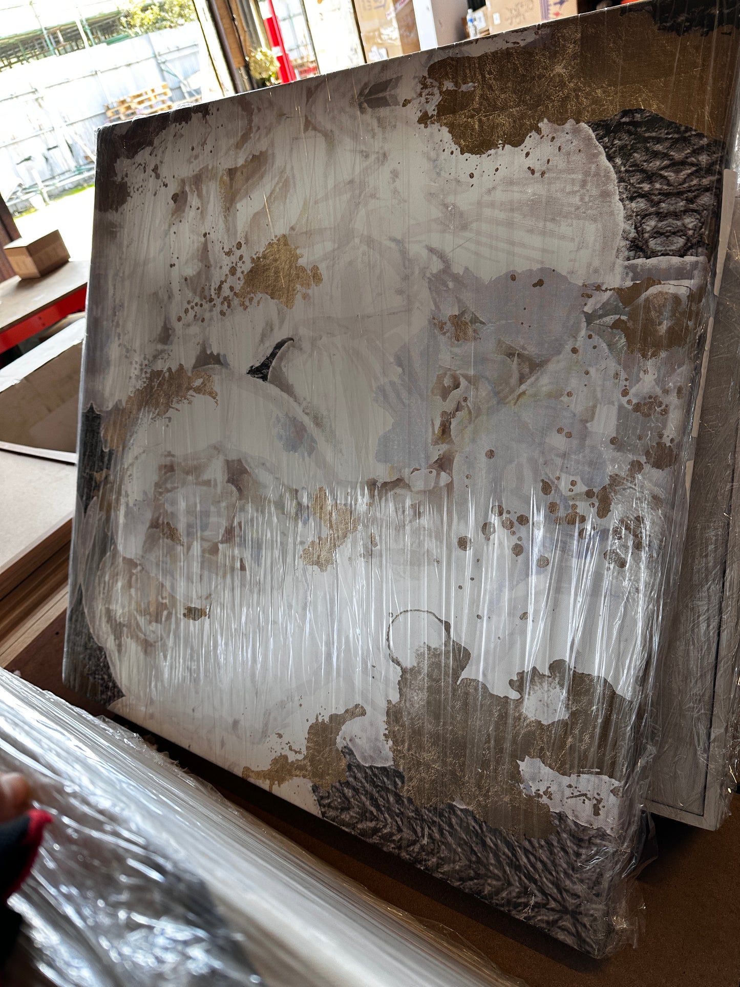 Abstract White/ Brown Canvas, 76x76cm