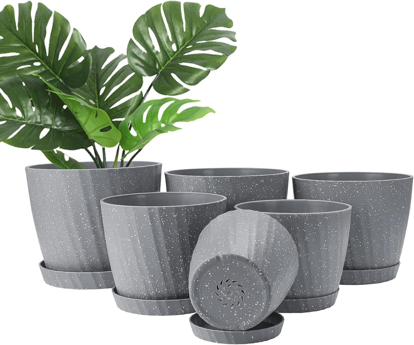 Plant Pots Indoor, 6Pack Plastic Plant Pots 19/17.5/16.5/15.5/14/11.5cm, Grey