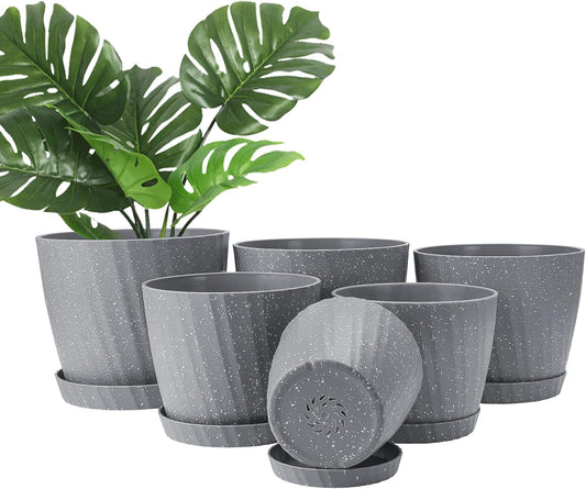 Plant Pots Indoor, 6Pack Plastic Plant Pots 19/17.5/16.5/15.5/14/11.5cm, Grey