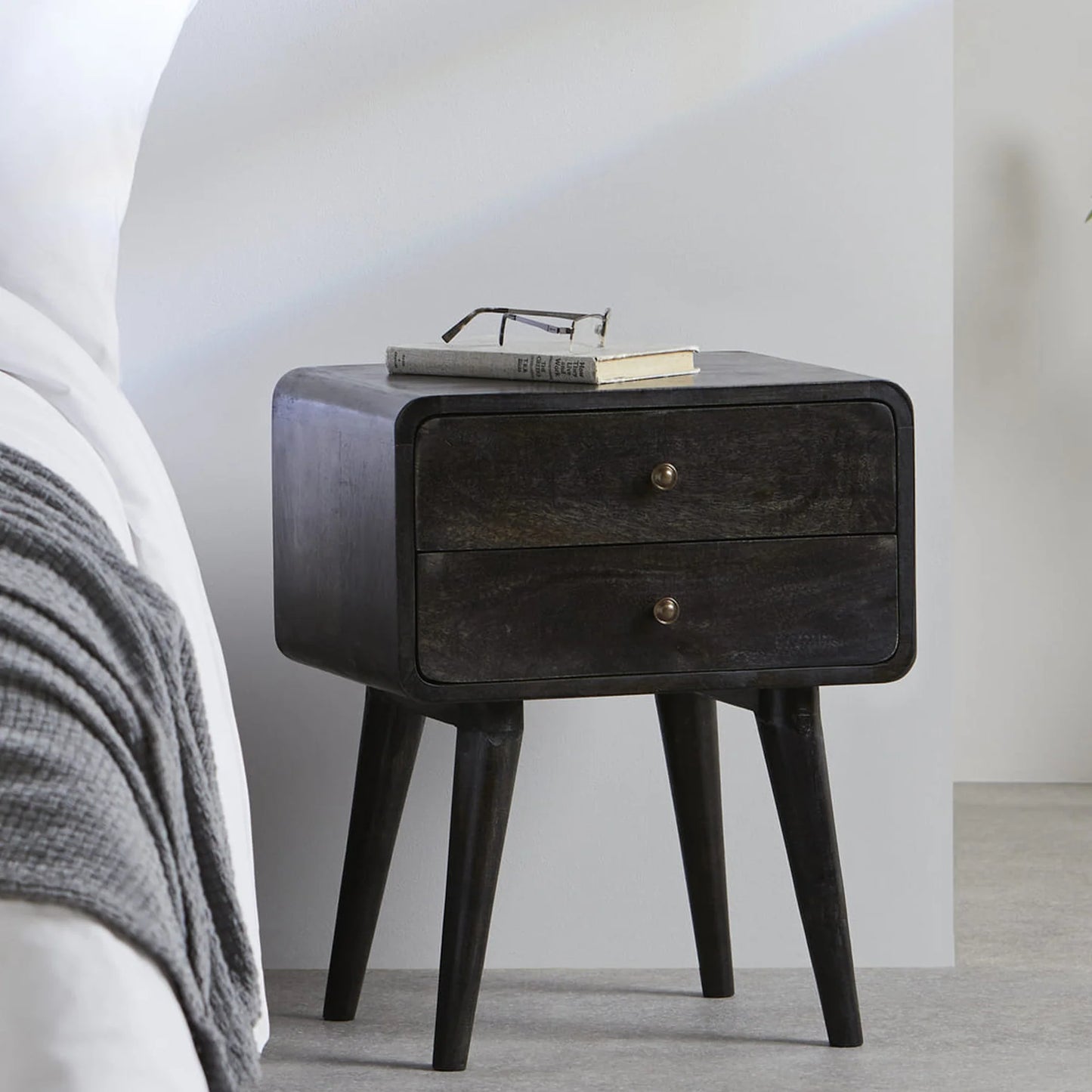 Black Bedside Table with 2 Drawers, 55x45x35cm