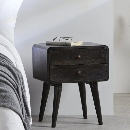 Black Bedside Table with 2 Drawers, 55x45x35cm
