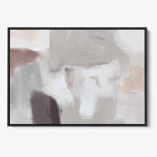 Grey Neutral Abstract Fog Framed Canvas, 50x70cm