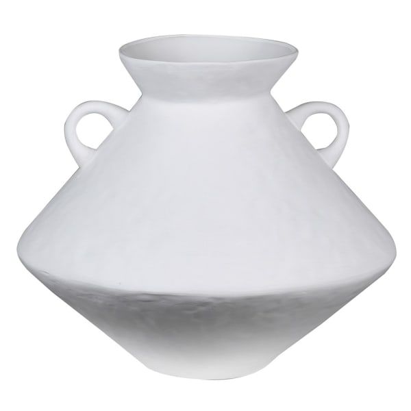 Large White Bulbous Jar Vase with Handles
