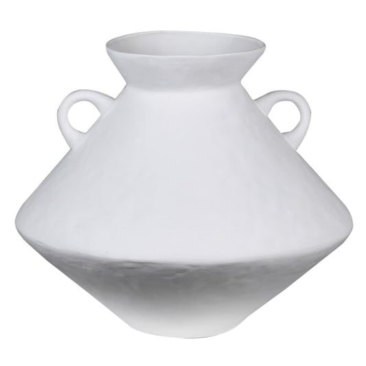 Large White Bulbous Jar Vase with Handles