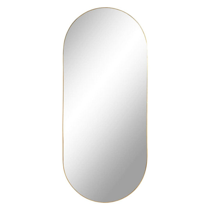 Oval Metal Framed Wall Mounted Accent Mirror in Brass