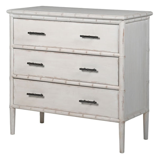 Light Grey Faux Bamboo 3 Drawer Chest, 89x90x44cm
