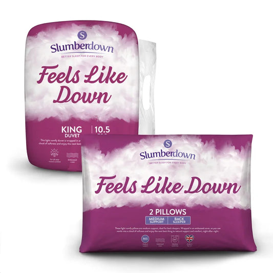 Double Feels Like Down Slumberdown 10.5 Tog All Year Round Duvet with 2 Medium Support Back Sleeper Pillows, KING
