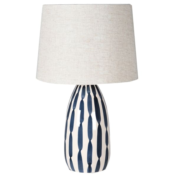 Indigo and Cream Hand Painted Table Lamp with Linen Shade