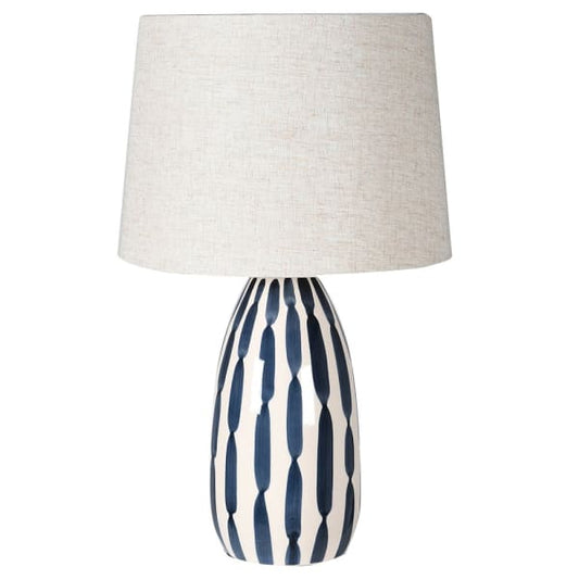Indigo and Cream Hand Painted Table Lamp with Linen Shade