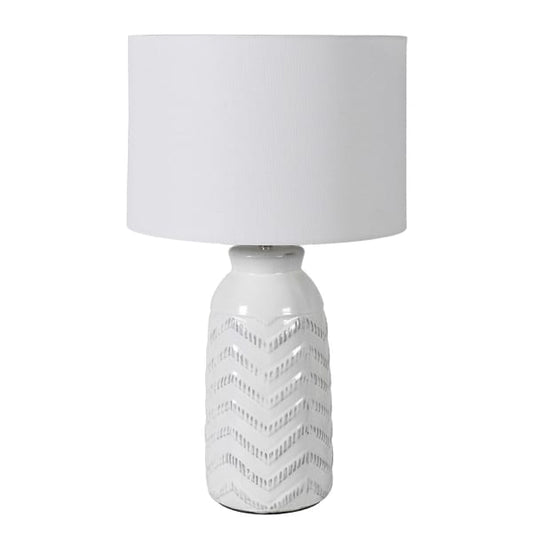 Grey Zigzag Table Lamp with Linen Shade, 62.5x36cm