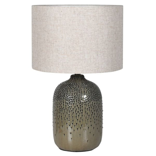 Green Base Table Lamp with Linen Shade, 57x36cm
