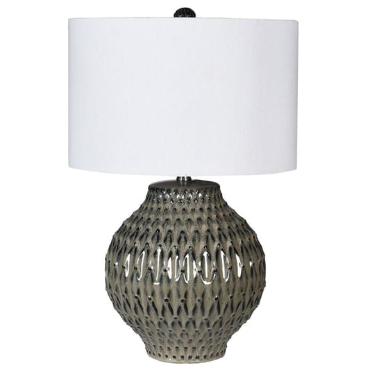 Patterned Reactive Glaze Table Lamp with Linen Shade, 56.5x 36cm