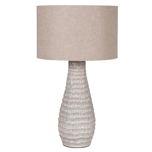 Beige Textured Table Lamp with Linen Shade, 70x40cm