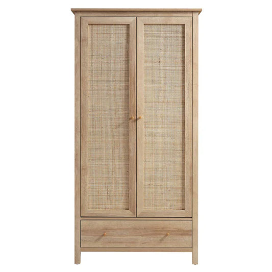 Frances Rattan Double Wardrobe with 1 Drawer, Natural, 93x55x185cm