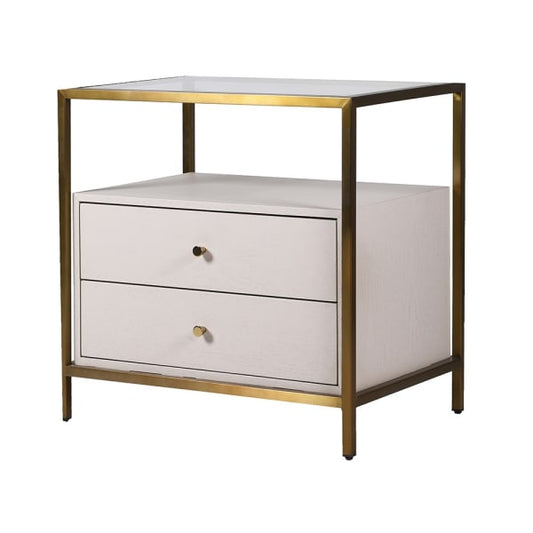 Cream and Gold 2 Drawer Bedside Cabinet, 65 X 65 X 45cm