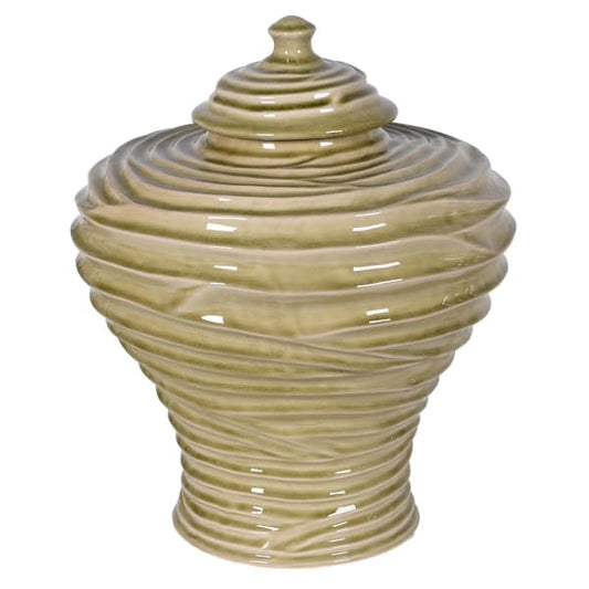 Large Sage Rippled Lidded Vase