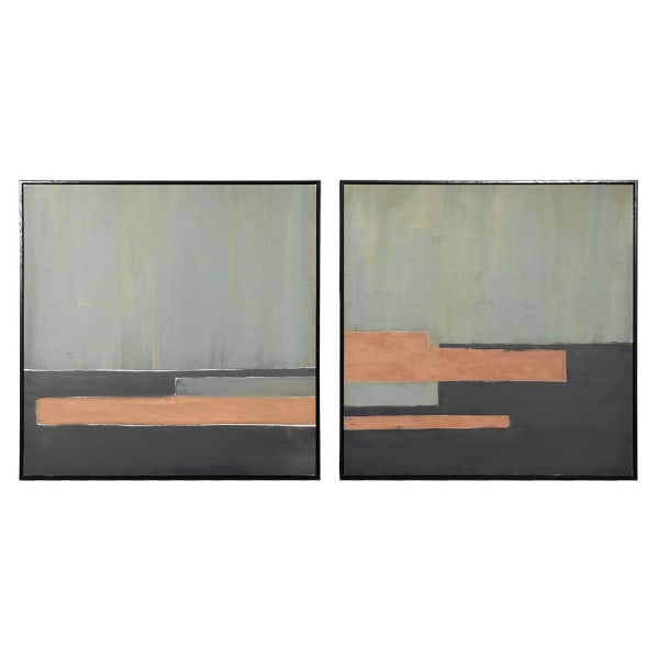 Set of 2 Green and Black Block Pictures, 100x100x40cm