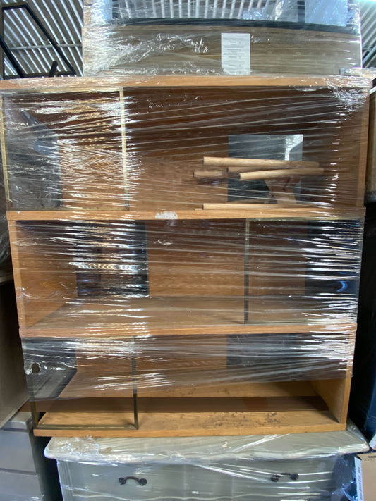 Oak and brass shelving unit, 120x125cm