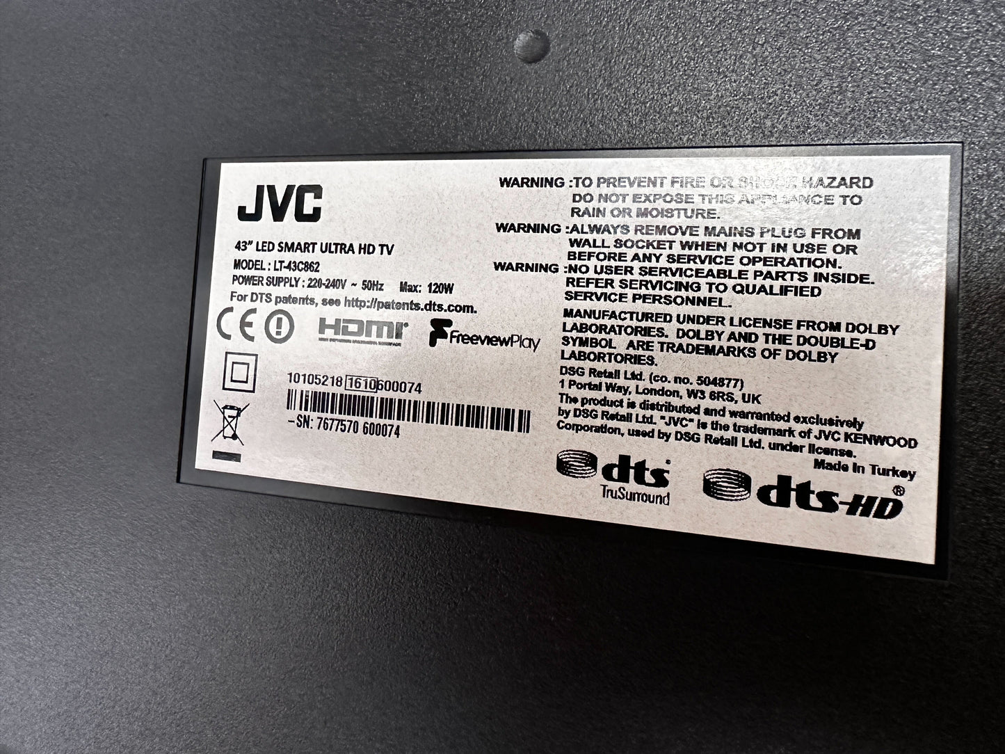 JVC LT-43C862 Smart 4K Ultra HD 43" Slim LED TV