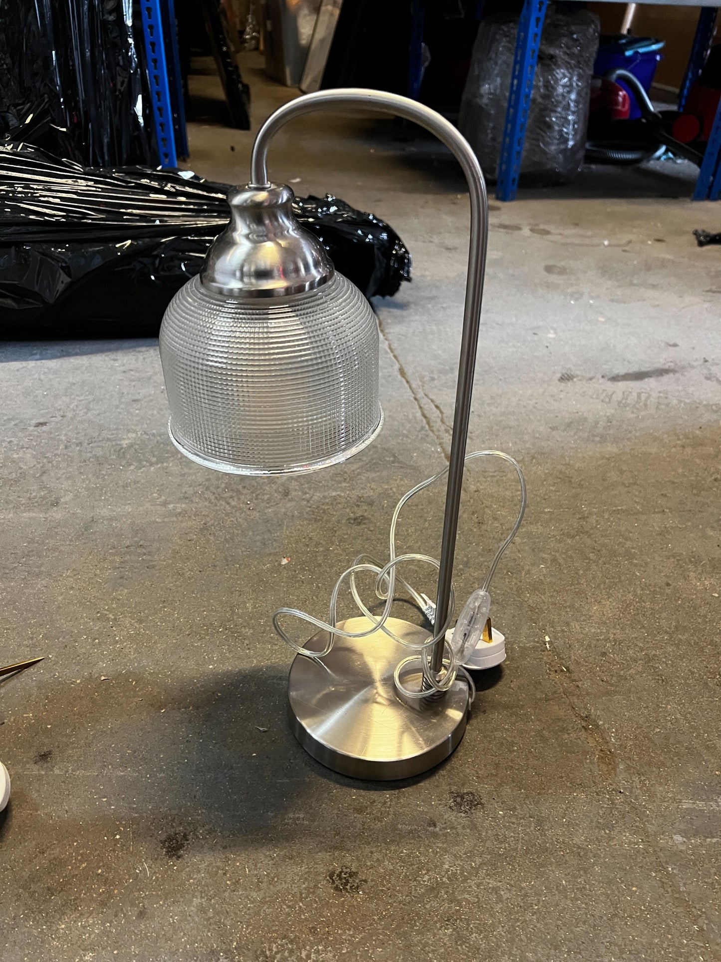 Dar Hector Satin Nickel Table Lamp with Clear Prismatic Glass