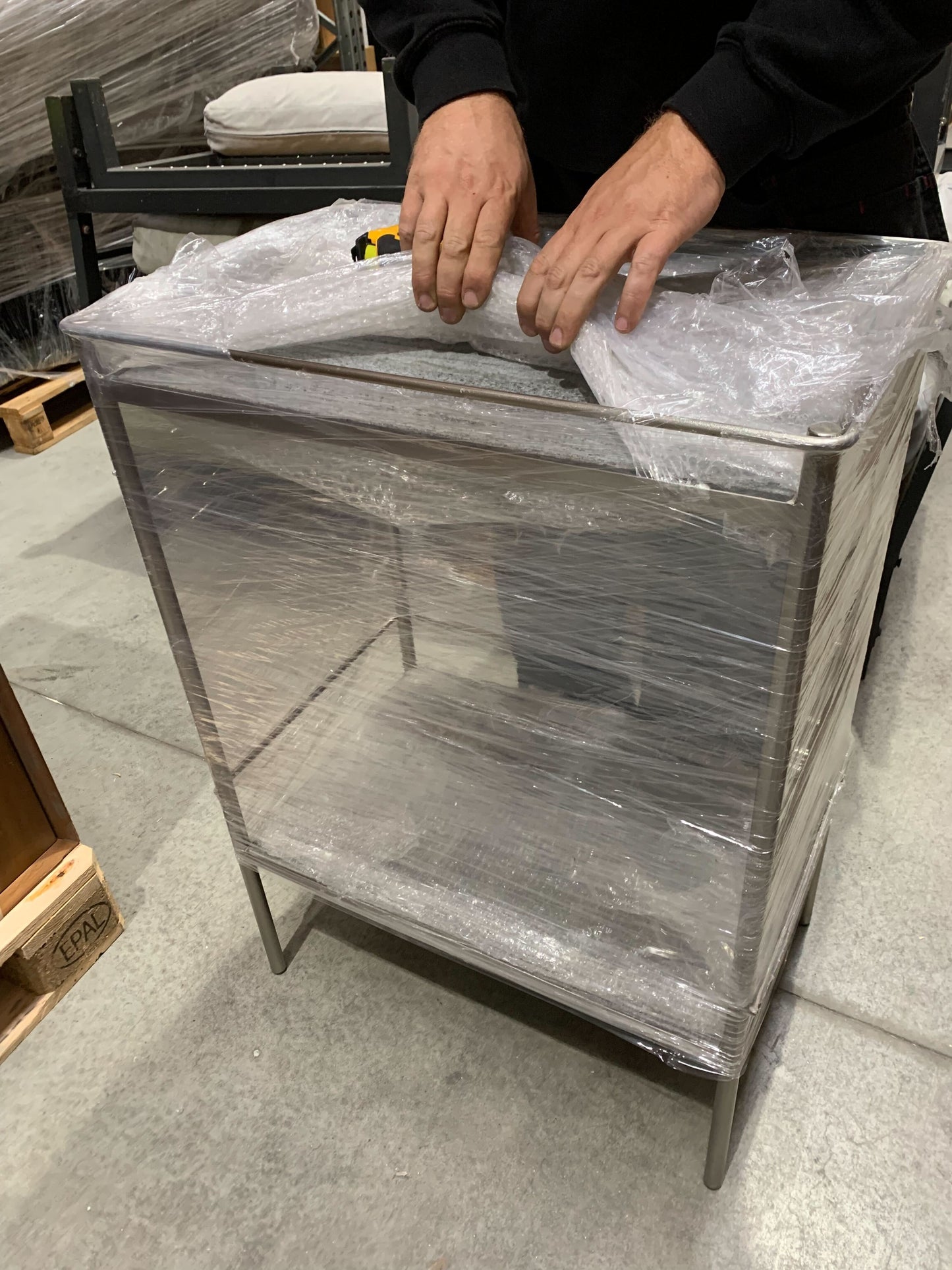 Chrome and Grey Marble Display Table, 85 X 61 X 40 CM