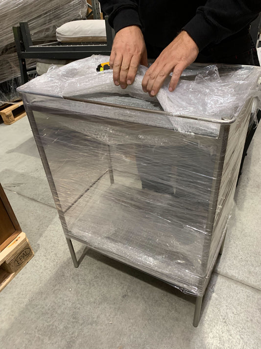 Chrome and Grey Marble Display Table, 85 X 61 X 40 CM