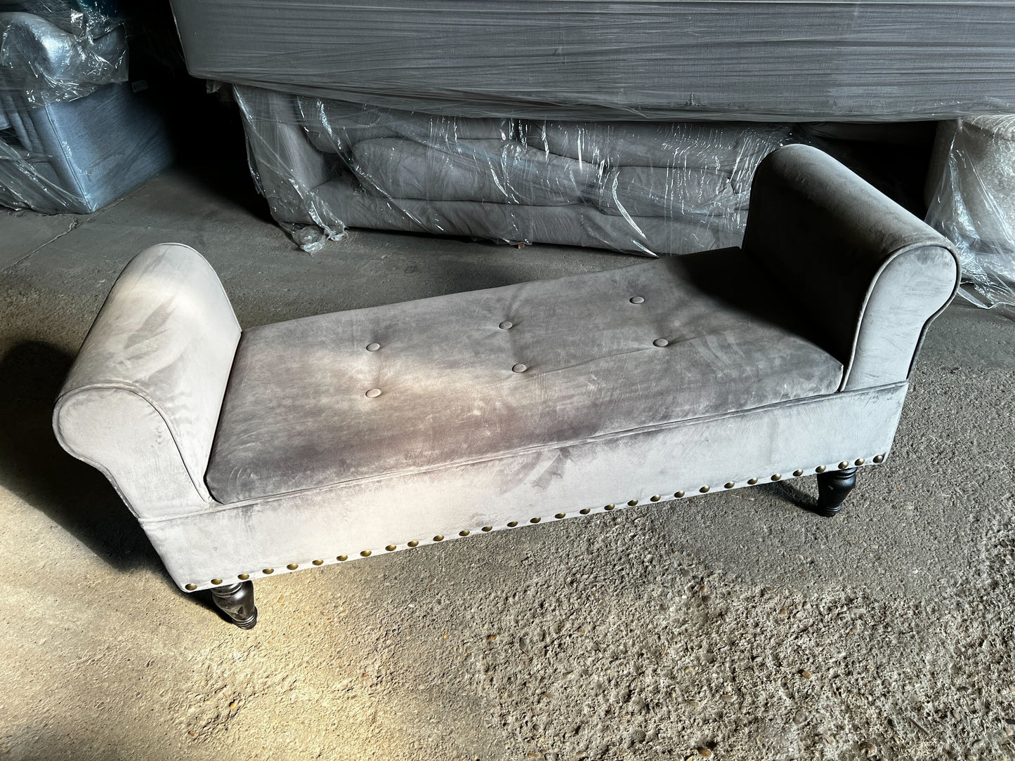 Grey Bench with armrest, 45x135x65cm