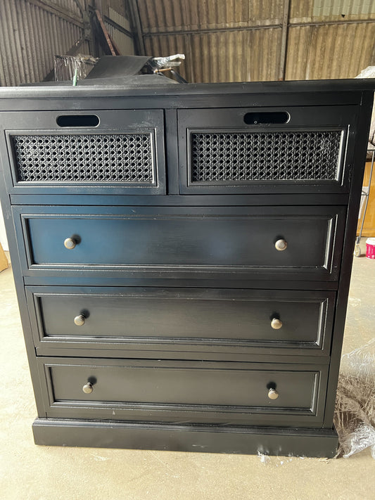 Lucy Cane Grey 5 Drawer Chest, Black, 40x85x94cm
