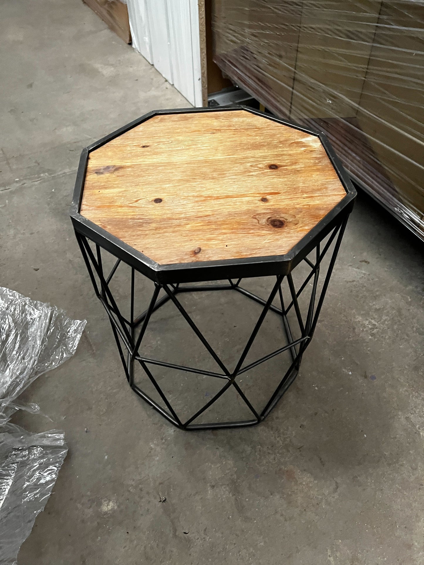 Rustic Oak Side Table with Back Metal Frame, 46x37cm