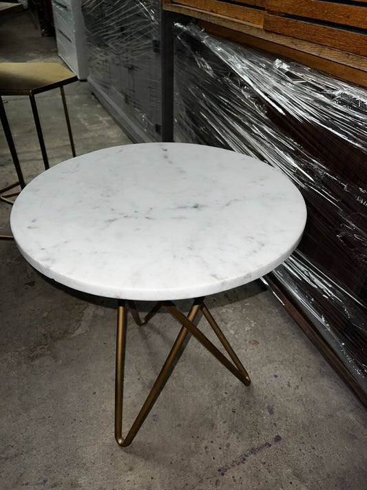 Marble Side Table with Brass Legs, 40x45cm