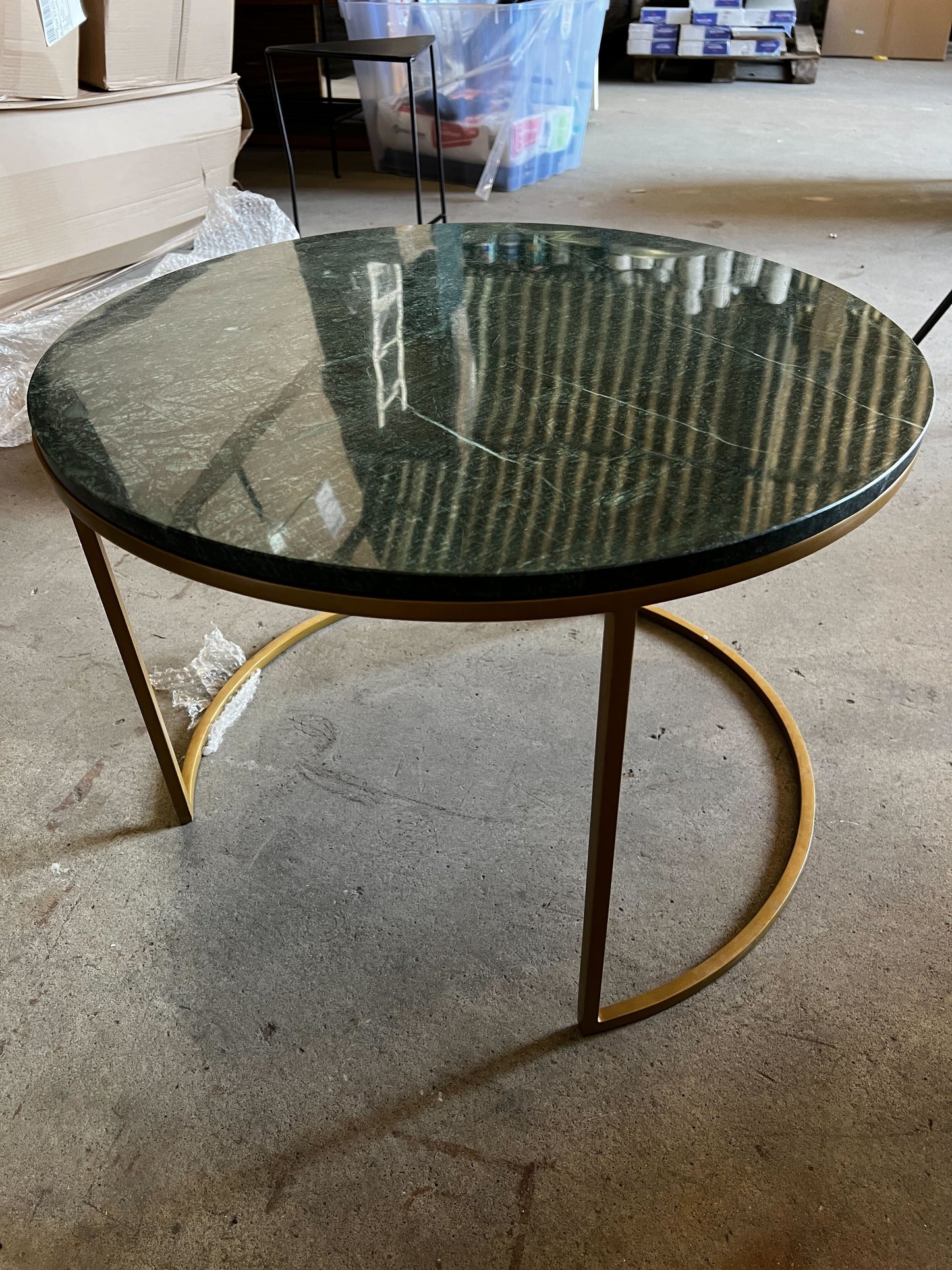 Round Coffee Table, Green Marble & Brass, 42x60x60cm