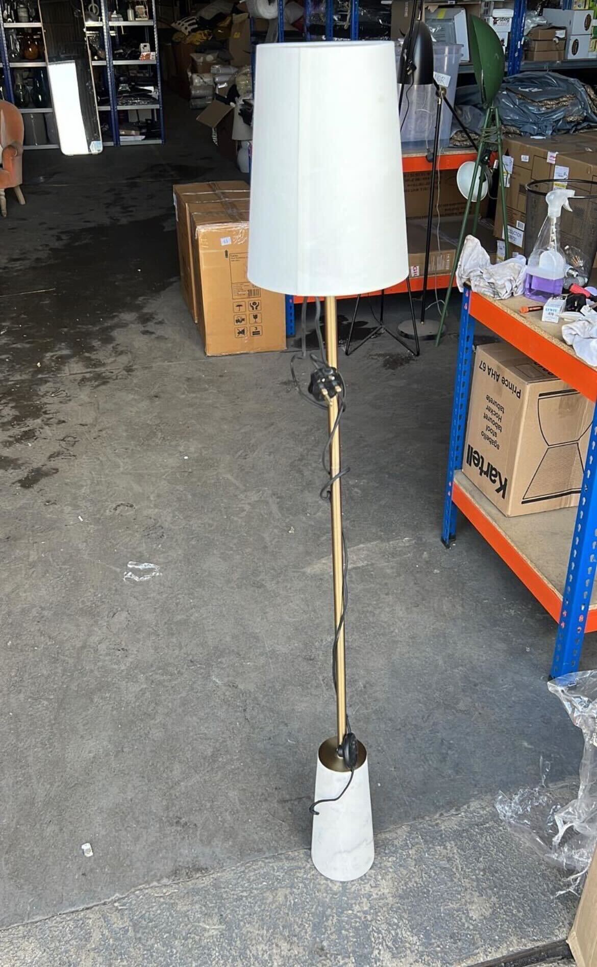 White and Brass Floor Lamp with Marble Base