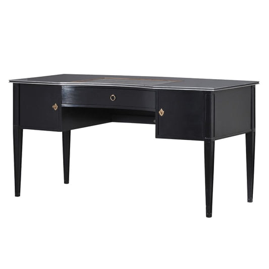 Black Writing Desk with Leather Inlay, 79x153x70cm
