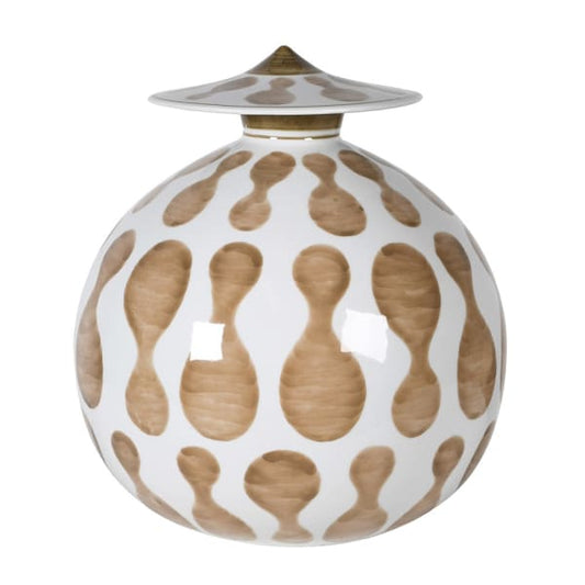 Brown and White Hand Painted Lidded Jar