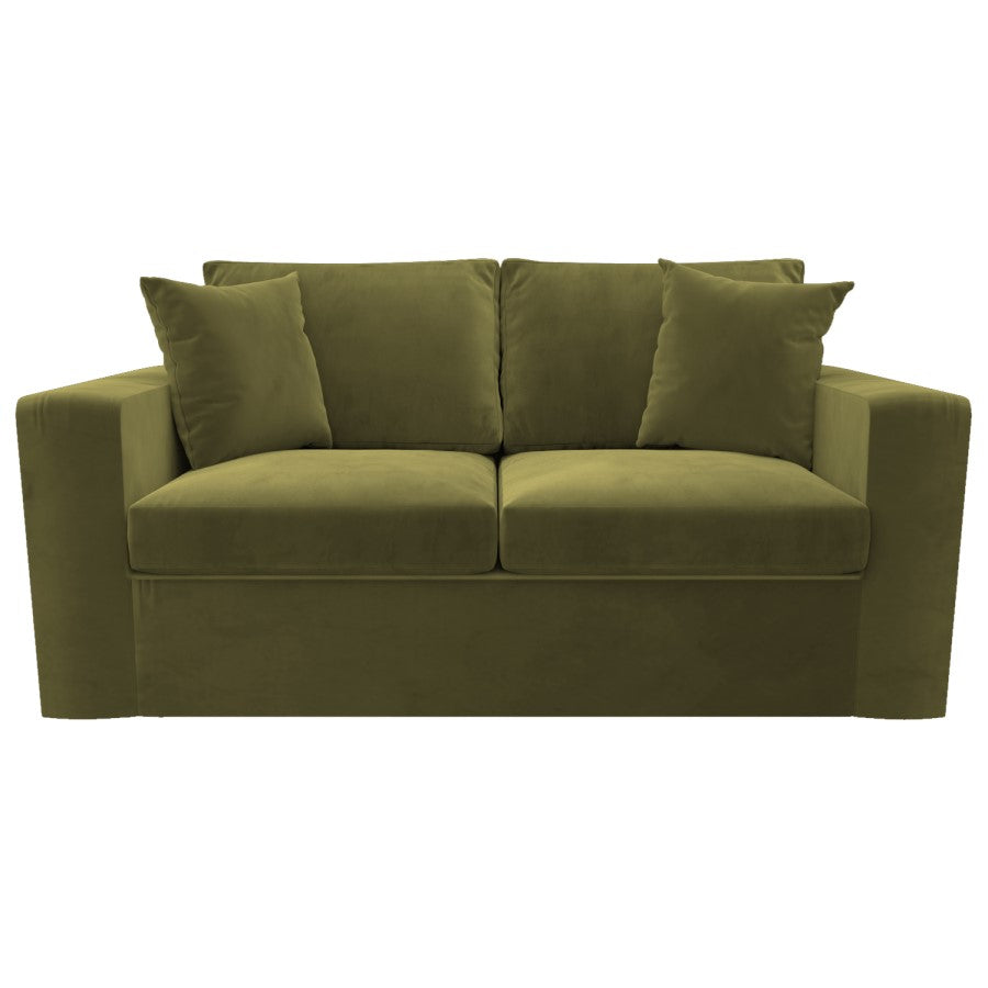 Olive Green Velvet Pull Out Sofa Bed - Seats 2 - Layton, W165 X D84 X H82CM