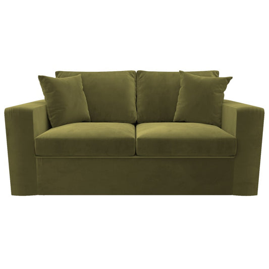Olive Green Velvet Pull Out Sofa Bed - Seats 2 - Layton, W165 X D84 X H82CM