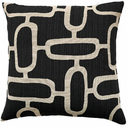 Malini Large Edison Black Cushion ABSTRACT CHAINS JACQUARD BLACK 50 X 50