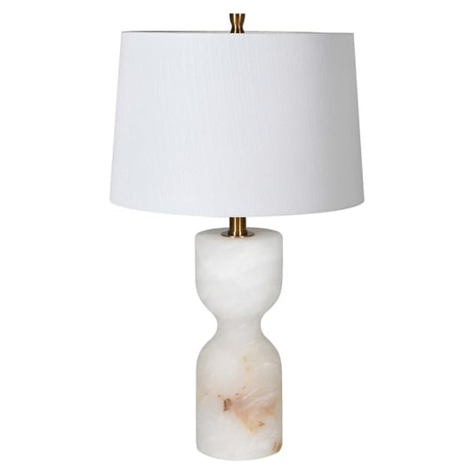 Large Curved White Alabaster Table Lamp with Shade
