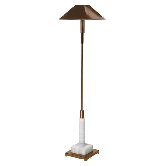 Gold and White Marble Floor Lamp with Metal Shade