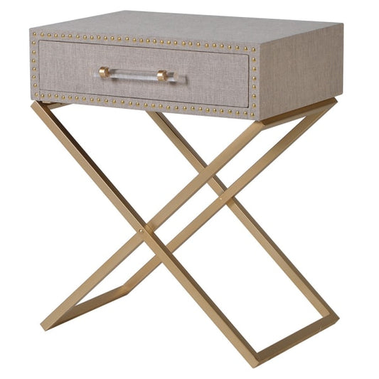 Cross Leg Linen 1 Drawer Bedside, 66x54x42cm